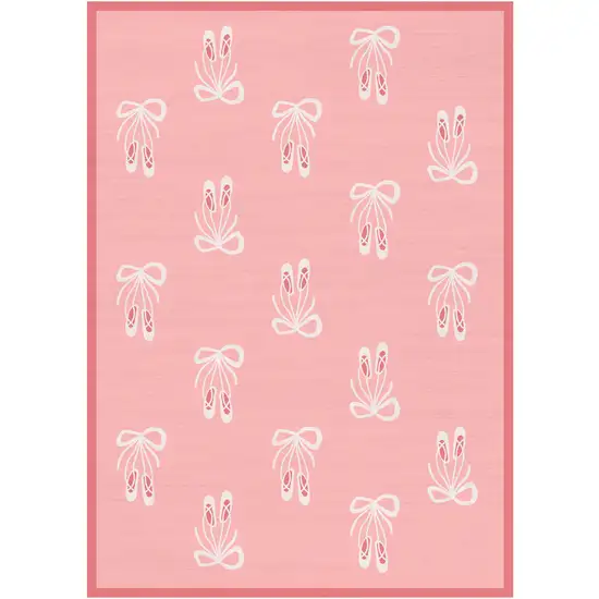 Ivory And Pink Ballet Slipper Youthful Washable Area Rug Photo 2