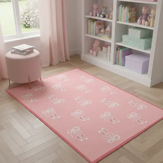 Ivory And Pink Ballet Slipper Youthful Washable Area Rug Photo 1