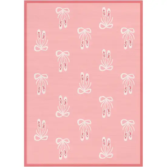 Ivory And Pink Ballet Slipper Youthful Washable Area Rug Photo 5