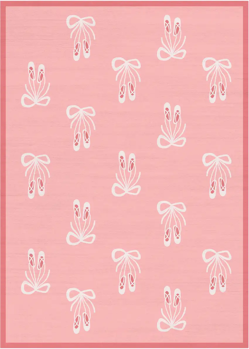 Ivory And Pink Ballet Slipper Youthful Washable Area Rug Photo 5