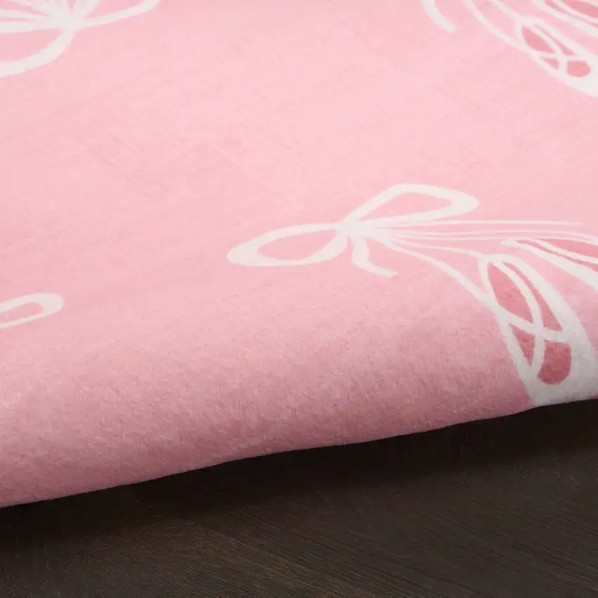Ivory And Pink Ballet Slipper Youthful Washable Area Rug Photo 9
