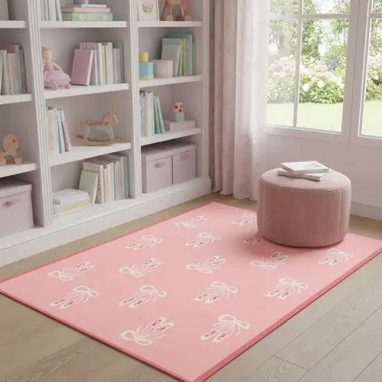 Ivory And Pink Ballet Slipper Youthful Washable Area Rug Photo 1