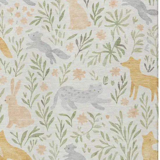 Ivory And Pink Botanical Leaves Washable Indoor Outdoor Area Rug Photo 2