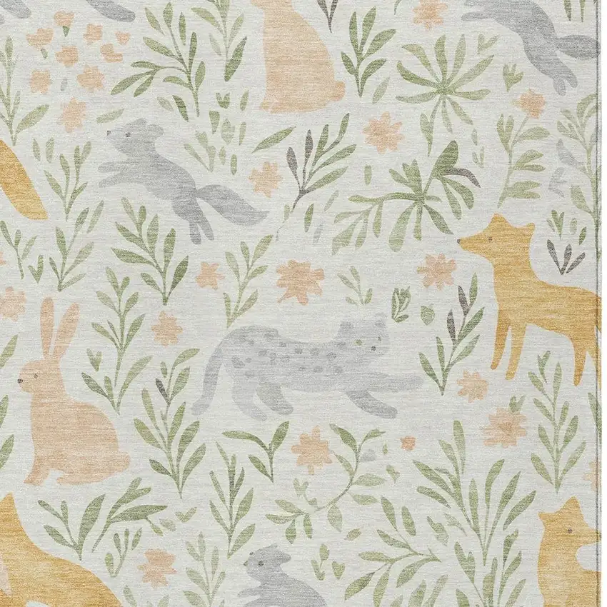 Ivory And Pink Botanical Leaves Washable Indoor Outdoor Area Rug Photo 2