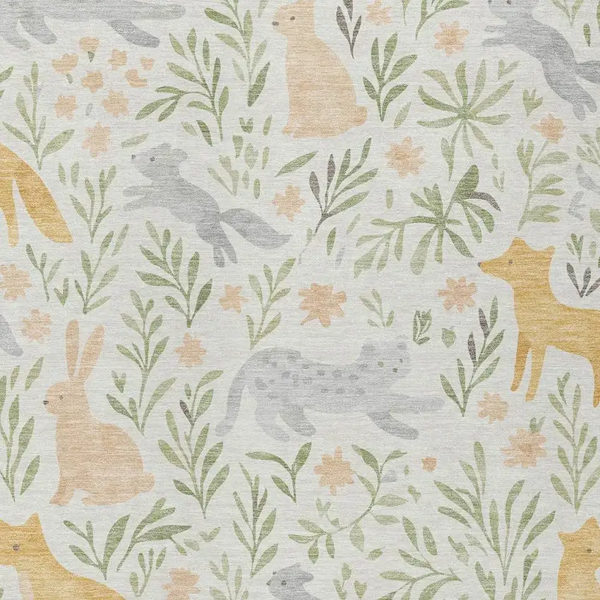Ivory And Pink Botanical Leaves Washable Indoor Outdoor Area Rug Photo 2