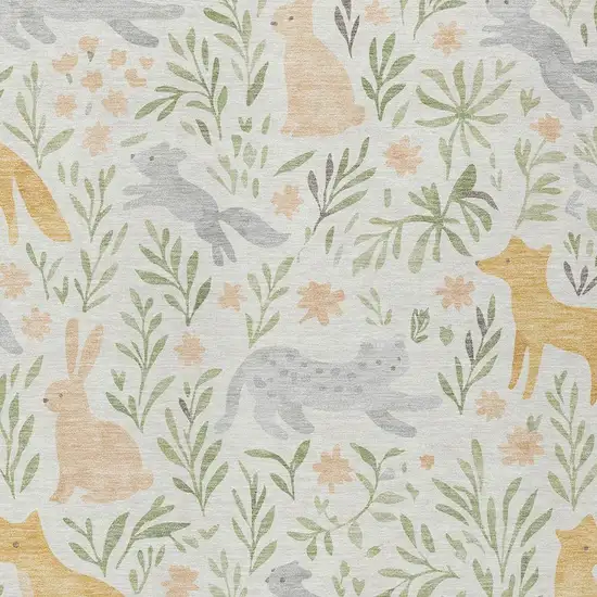 Ivory And Pink Botanical Leaves Washable Indoor Outdoor Area Rug Photo 2