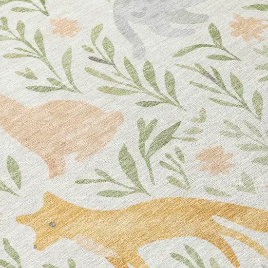 Ivory And Pink Botanical Leaves Washable Indoor Outdoor Area Rug Photo 9