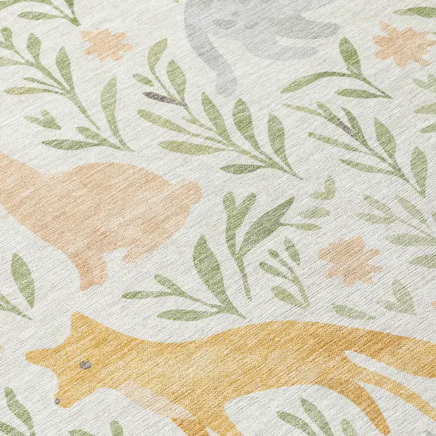 Ivory And Pink Botanical Leaves Washable Indoor Outdoor Area Rug Photo 9