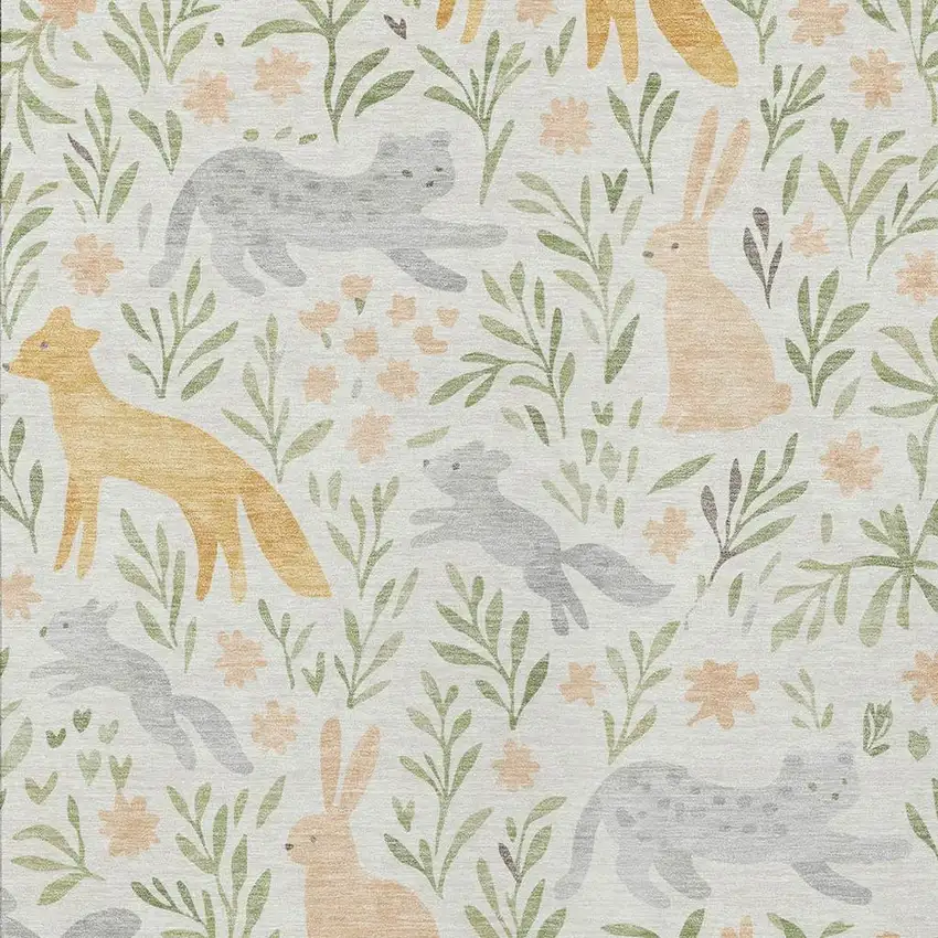 Ivory And Pink Botanical Leaves Washable Indoor Outdoor Area Rug Photo 2