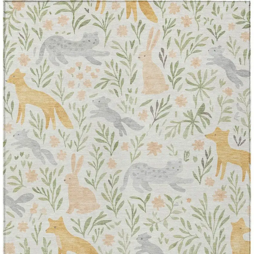 Ivory And Pink Botanical Leaves Washable Indoor Outdoor Area Rug Photo 3