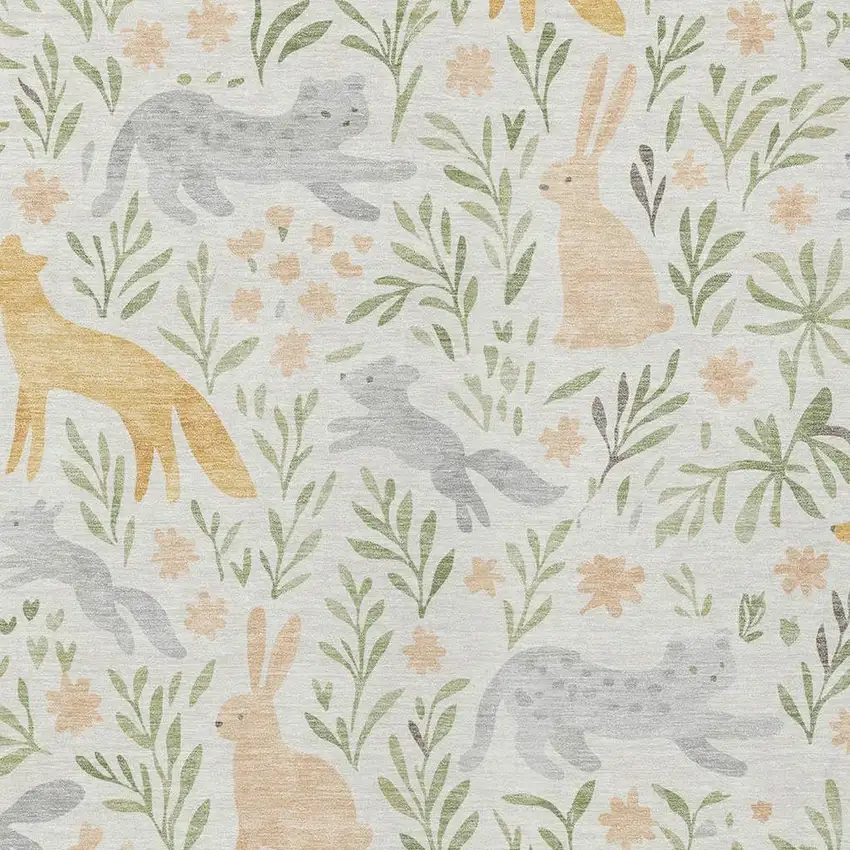 Ivory And Pink Botanical Leaves Washable Indoor Outdoor Area Rug Photo 2