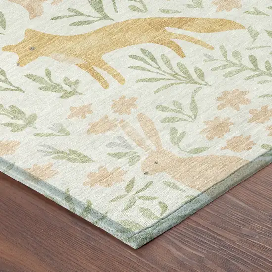Ivory And Pink Botanical Leaves Washable Indoor Outdoor Area Rug Photo 8