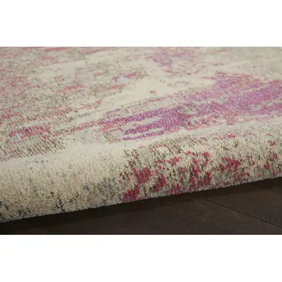 4' X 4' Ivory And Pink Round Abstract Power Loom Non Skid Area Rug Photo 9