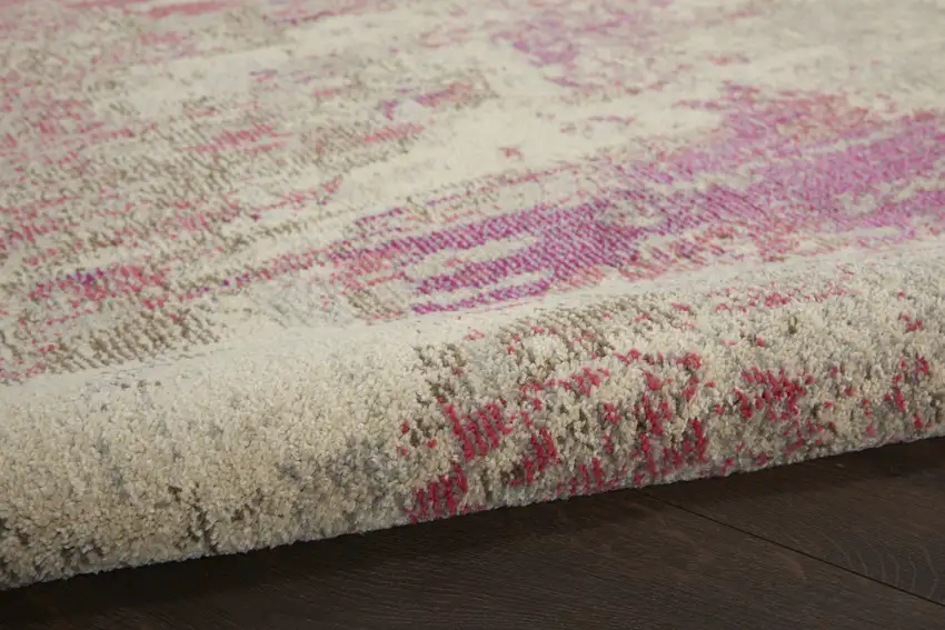 4' X 4' Ivory And Pink Round Abstract Power Loom Non Skid Area Rug Photo 9