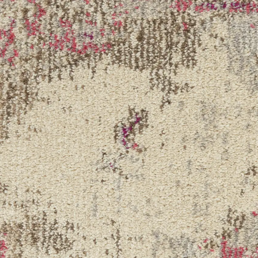 5' X 5' Ivory And Pink Round Abstract Power Loom Non Skid Area Rug Photo 9