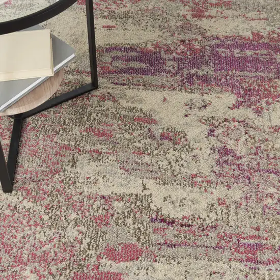 5' X 5' Ivory And Pink Round Abstract Power Loom Non Skid Area Rug Photo 6