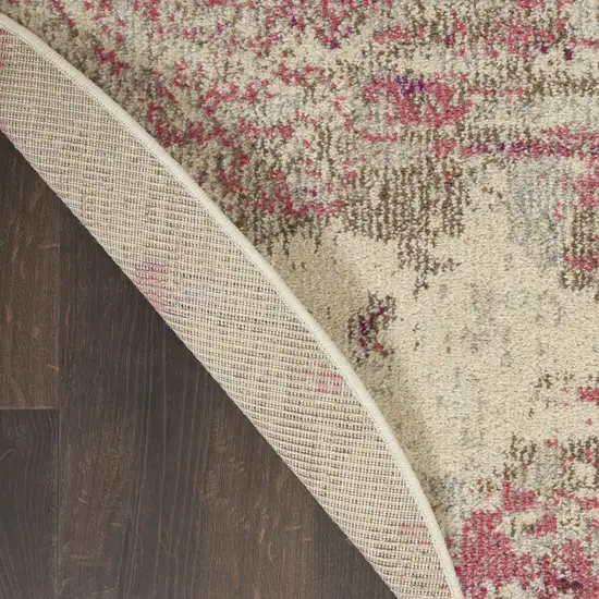 5' X 5' Ivory And Pink Round Abstract Power Loom Non Skid Area Rug Photo 7
