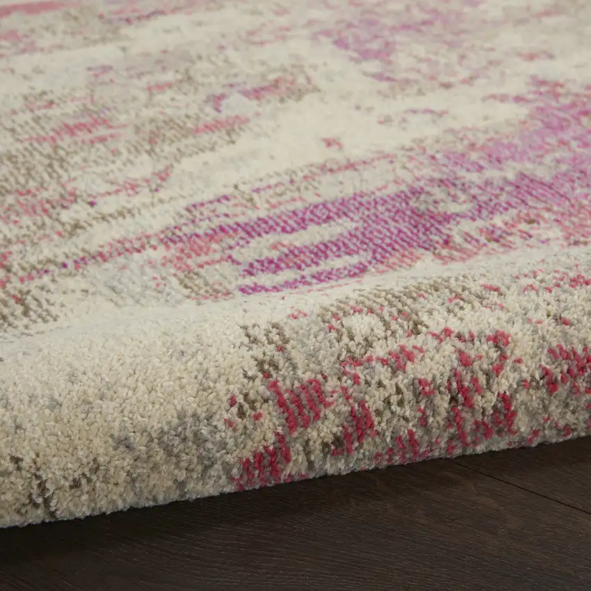 5' X 5' Ivory And Pink Round Abstract Power Loom Non Skid Area Rug Photo 9