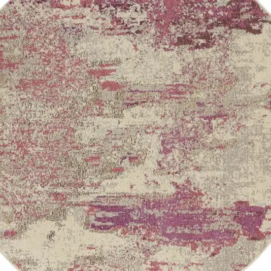 5' X 5' Ivory And Pink Round Abstract Power Loom Non Skid Area Rug Photo 3