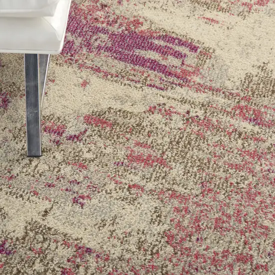 8' X 8' Ivory And Pink Round Abstract Power Loom Non Skid Area Rug Photo 6