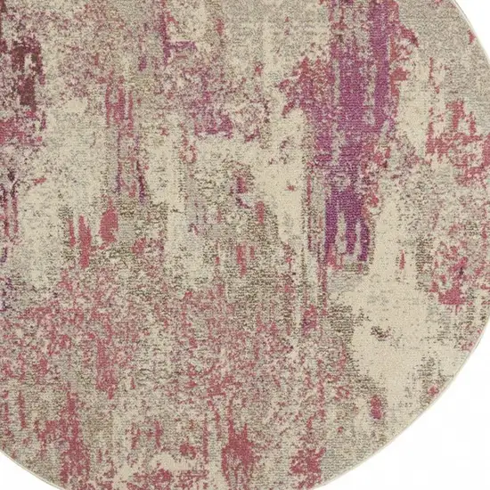 8' X 8' Ivory And Pink Round Abstract Power Loom Non Skid Area Rug Photo 3