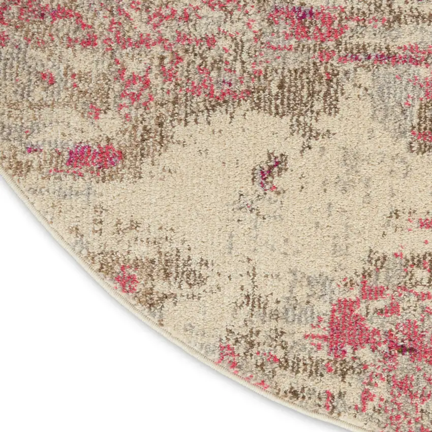 8' X 8' Ivory And Pink Round Abstract Power Loom Non Skid Area Rug Photo 7