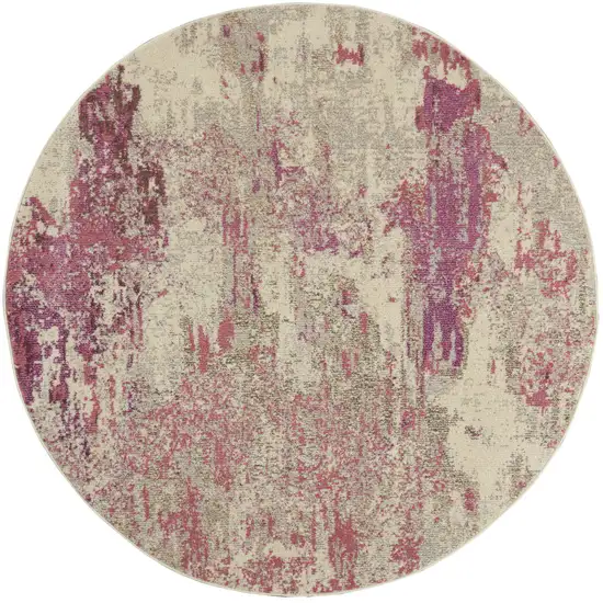 8' X 8' Ivory And Pink Round Abstract Power Loom Non Skid Area Rug Photo 4