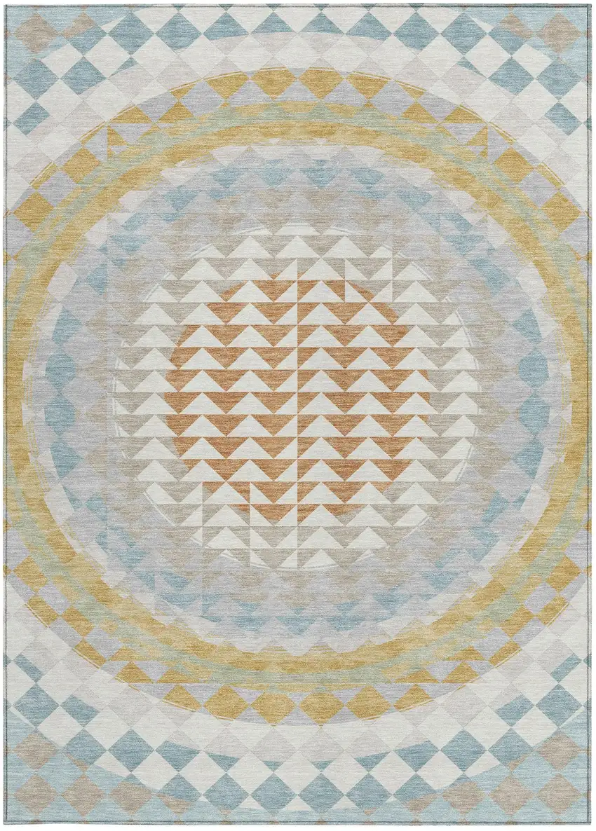 Ivory And Plum Geometric Washable Indoor Outdoor Area Rug Photo 3