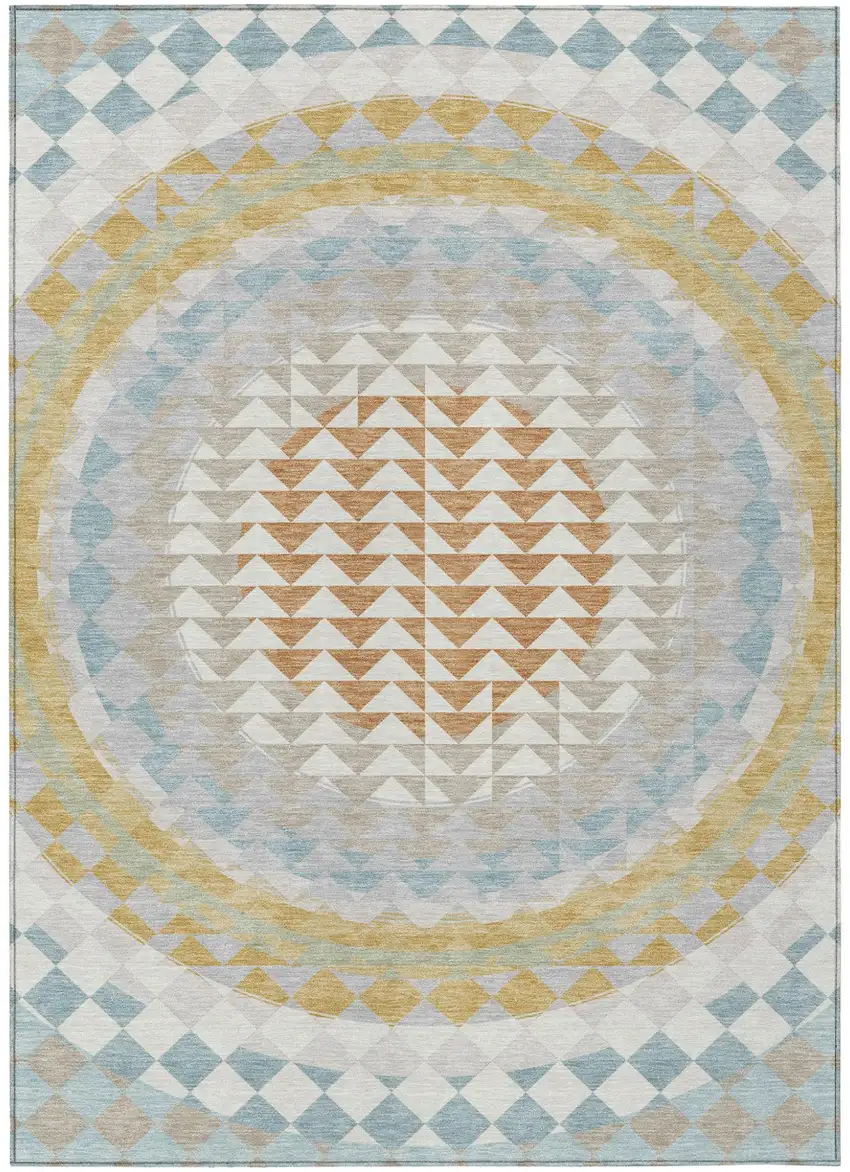 Ivory And Plum Geometric Washable Indoor Outdoor Area Rug Photo 2