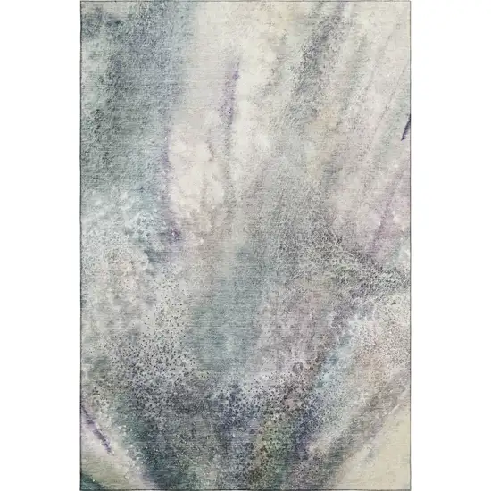 Ivory And Purple Abstract Washable Area Rug With UV Protection Photo 1
