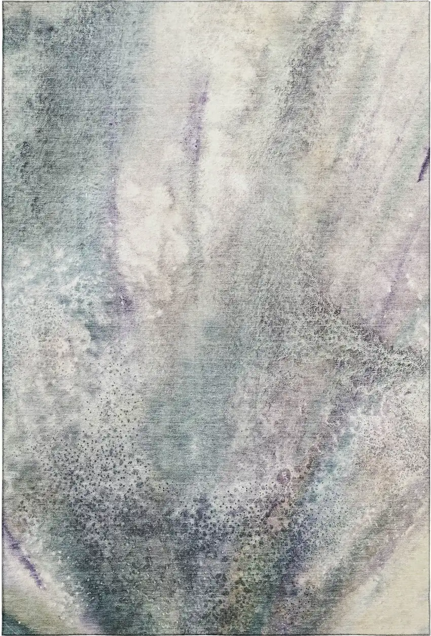 Ivory And Purple Abstract Washable Area Rug With UV Protection Photo 1
