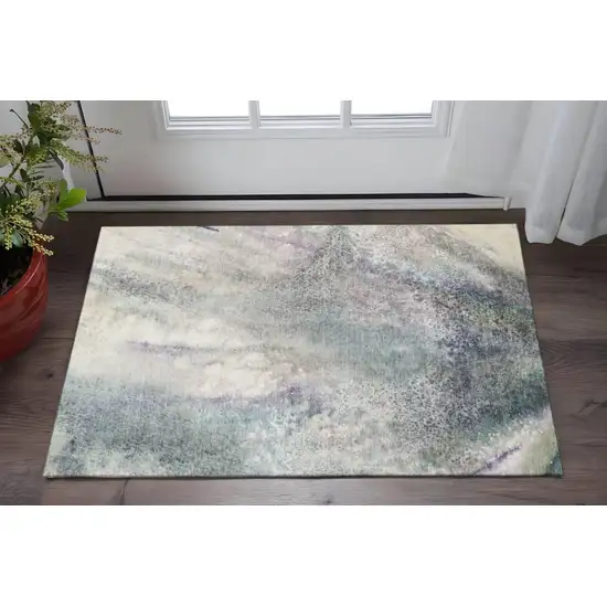 Ivory And Purple Abstract Washable Area Rug With UV Protection Photo 2