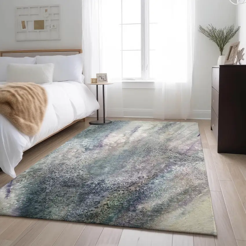 Ivory And Purple Abstract Washable Area Rug With UV Protection Photo 5