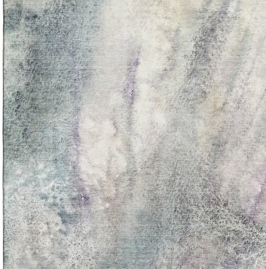 Ivory And Purple Abstract Washable Area Rug With UV Protection Photo 3