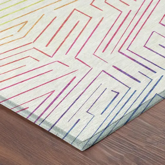 Ivory And Purple Geometric Washable Indoor Outdoor Area Rug Photo 3