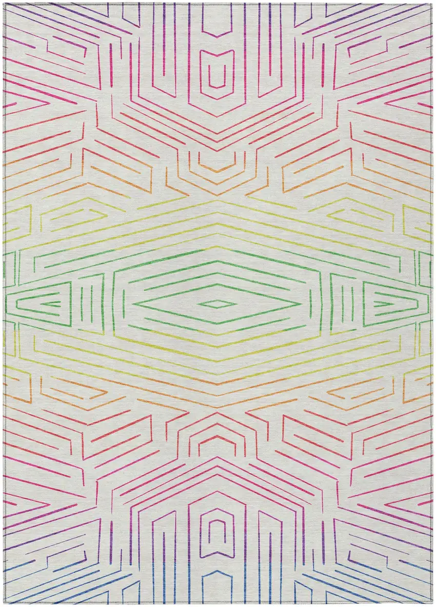 Ivory And Purple Geometric Washable Indoor Outdoor Area Rug Photo 2