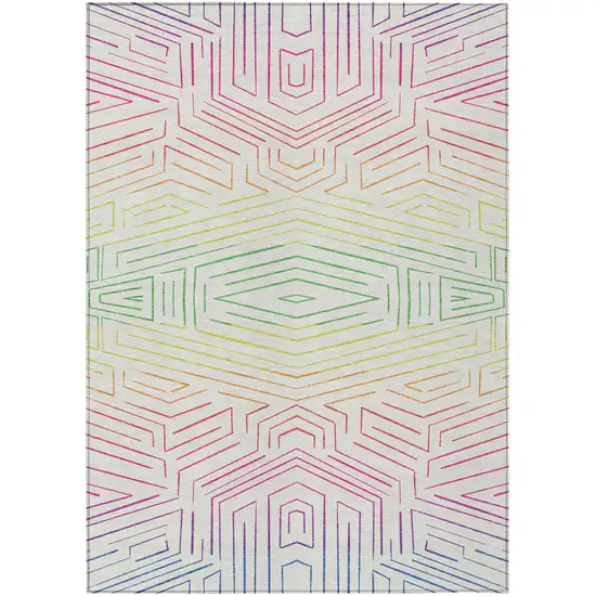 Ivory And Purple Geometric Washable Indoor Outdoor Area Rug Photo 2