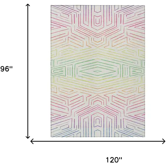 Ivory And Purple Geometric Washable Indoor Outdoor Area Rug Photo 5