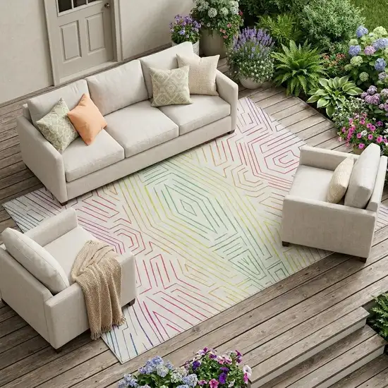 Ivory And Purple Geometric Washable Indoor Outdoor Area Rug Photo 1