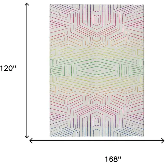 Ivory And Purple Geometric Washable Indoor Outdoor Area Rug Photo 5
