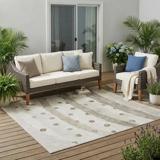 Ivory And Purple Striped Washable Indoor Outdoor Area Rug Photo 1
