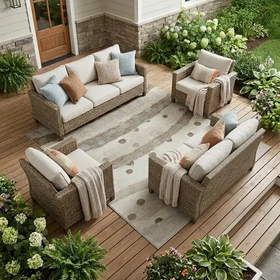 Ivory And Purple Striped Washable Indoor Outdoor Area Rug Photo 1