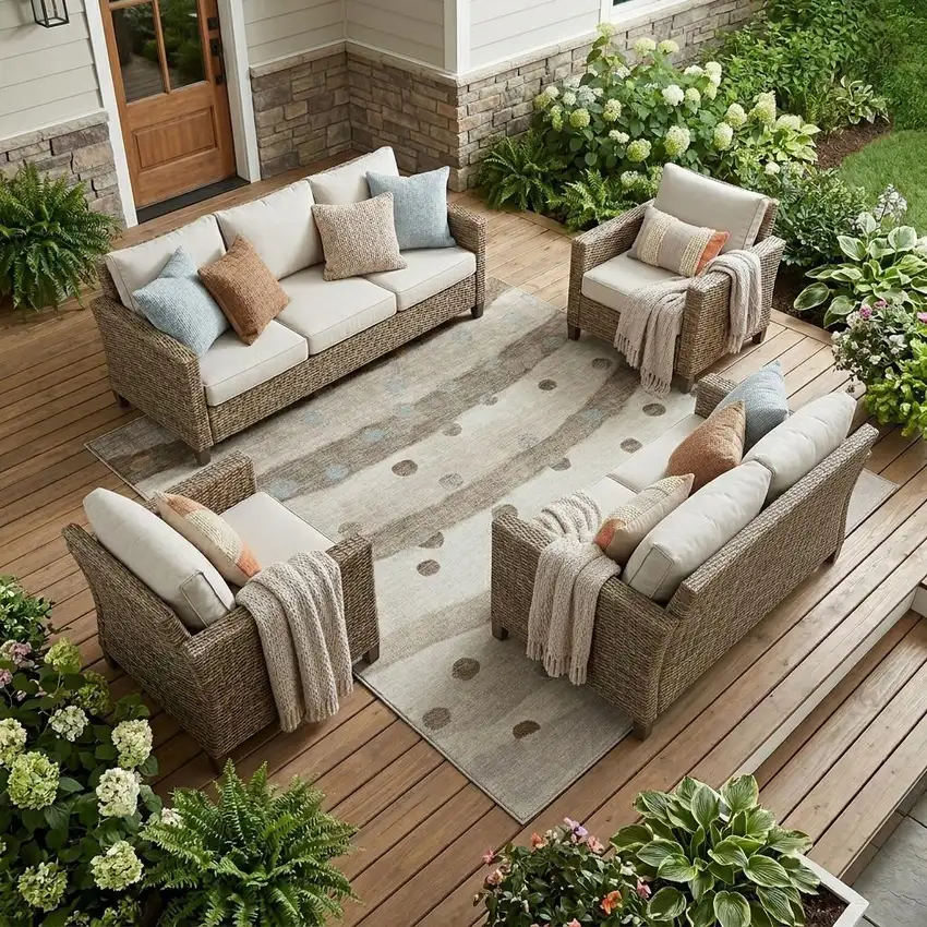 Ivory And Purple Striped Washable Indoor Outdoor Area Rug Photo 1