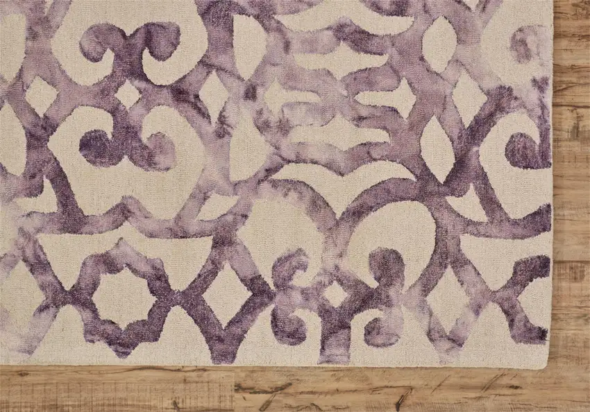 Ivory And Purple Wool Tufted Handmade Area Rug Photo 2