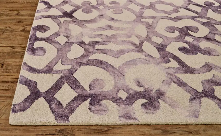 Ivory And Purple Wool Tufted Handmade Area Rug Photo 4