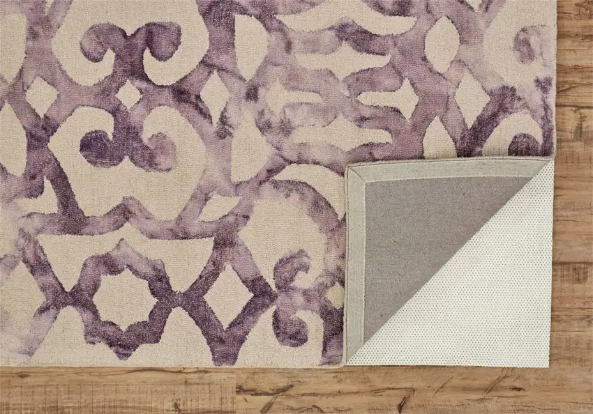 Ivory And Purple Wool Tufted Handmade Area Rug Photo 5