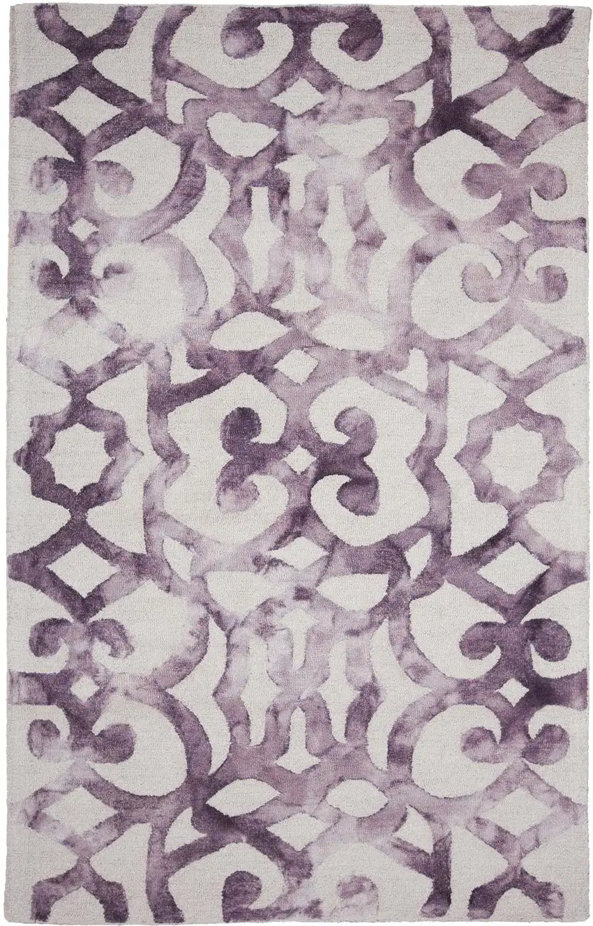 Ivory And Purple Wool Tufted Handmade Area Rug Photo 1