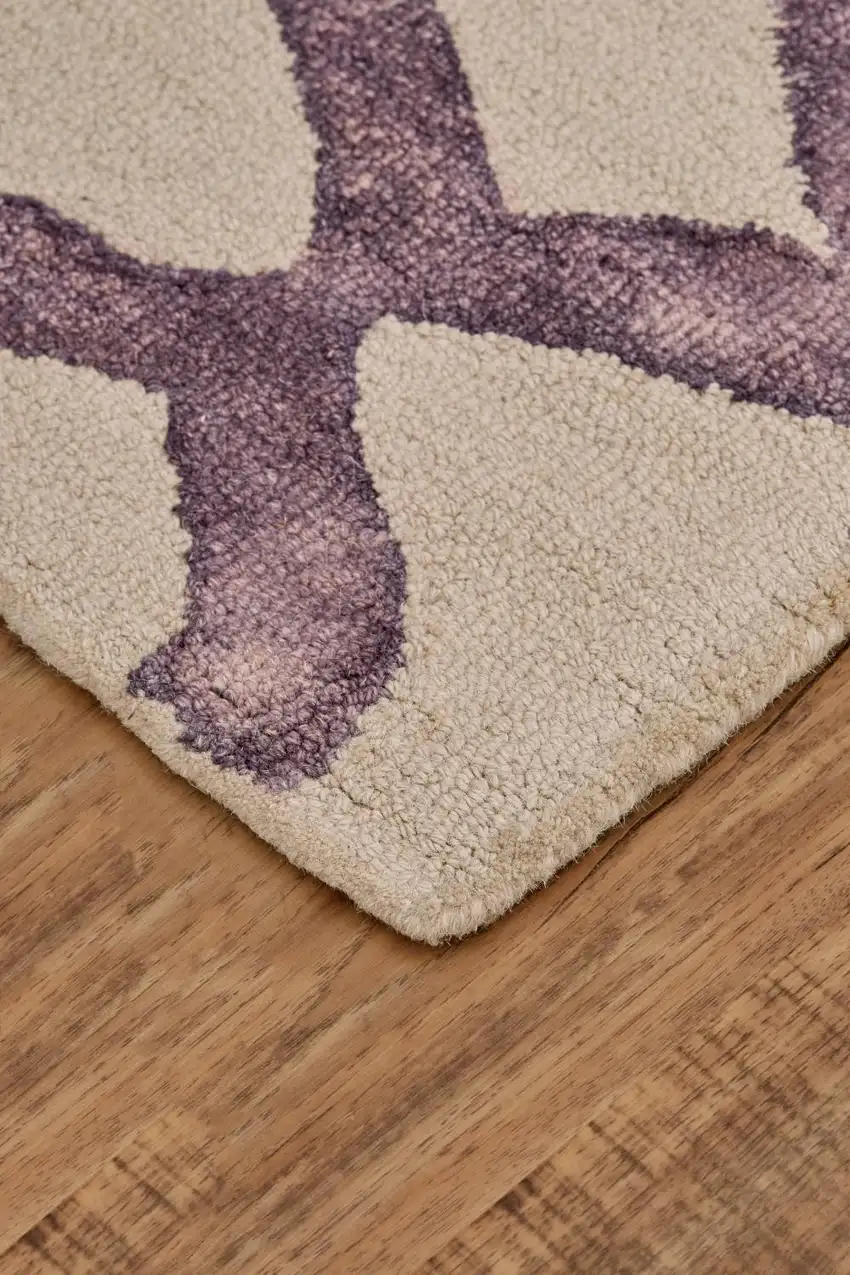 Ivory And Purple Wool Tufted Handmade Area Rug Photo 9