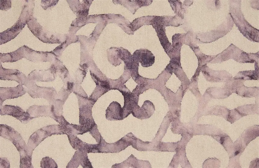 Ivory And Purple Wool Tufted Handmade Area Rug Photo 9