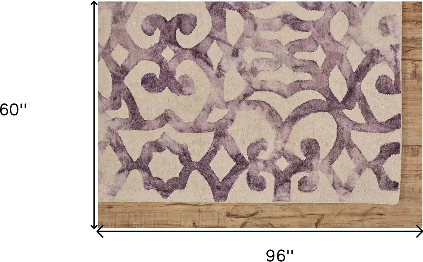 Ivory And Purple Wool Tufted Handmade Area Rug Photo 7